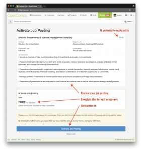 Activate job posting screen